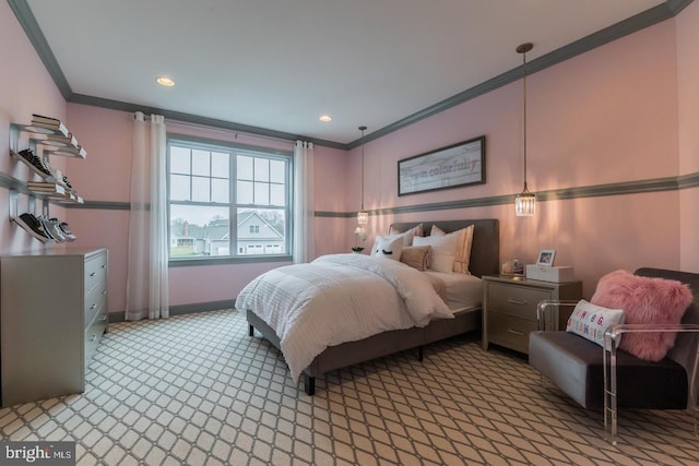 bedroom with crown molding