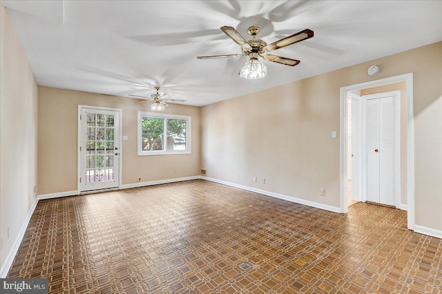 spare room featuring ceiling fan