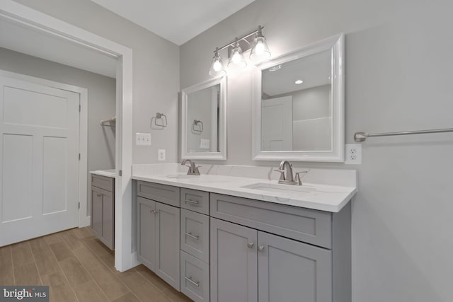 bathroom featuring vanity and wood-type flooring