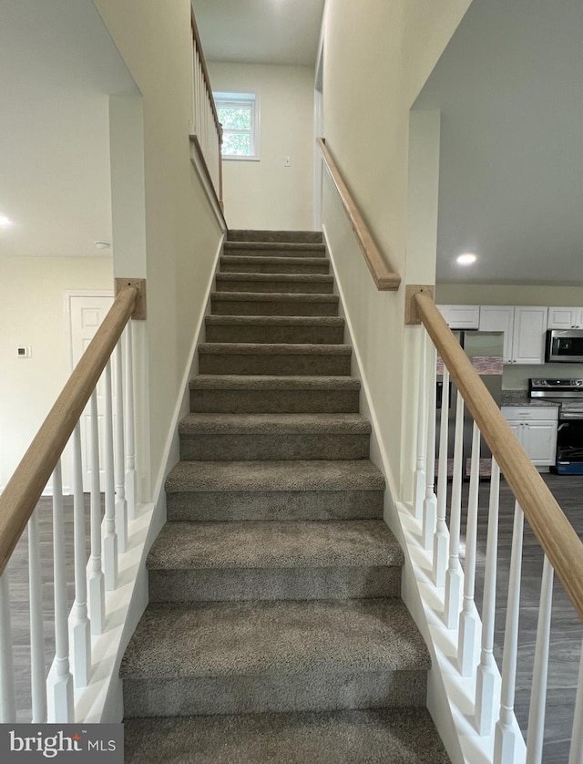 staircase featuring wood-type flooring