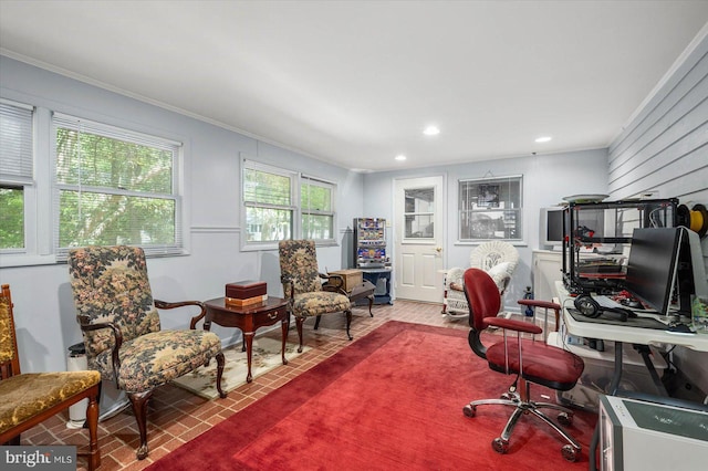 office area with ornamental molding