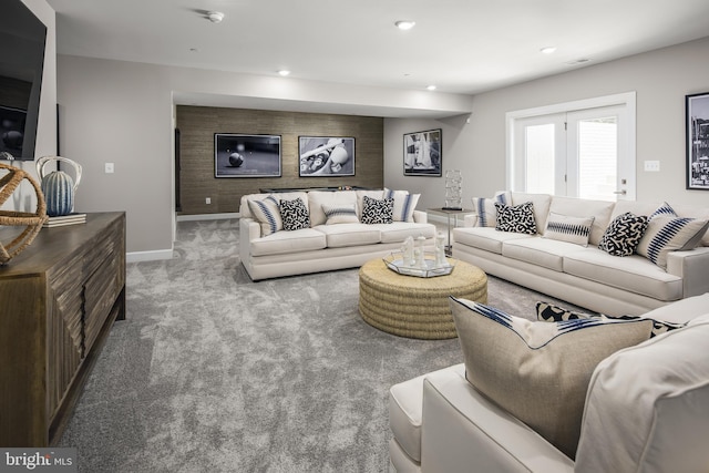 living room with french doors and carpet