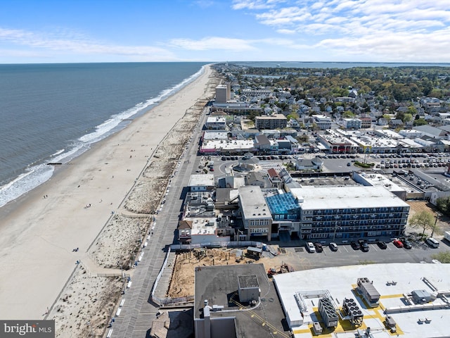 drone / aerial view with a water view and a view of the beach