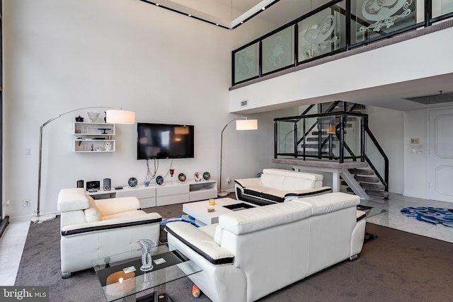 living room featuring a high ceiling