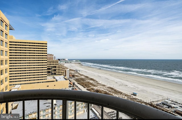 view of water feature with a view of the beach