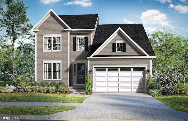 view of front of home with a garage and a front yard