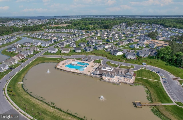 bird's eye view featuring a water view