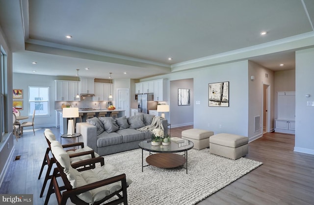 living room featuring light wood-type flooring