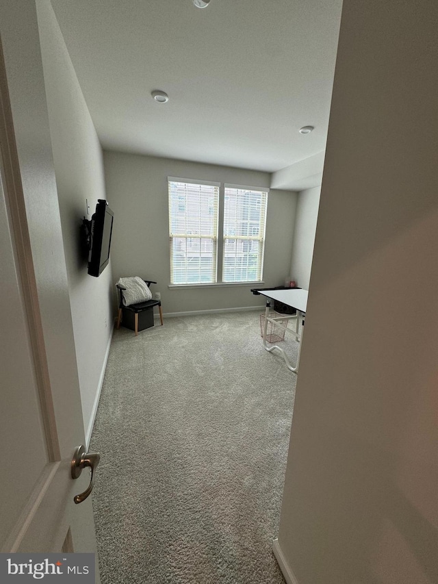 interior space with baseboards and carpet floors