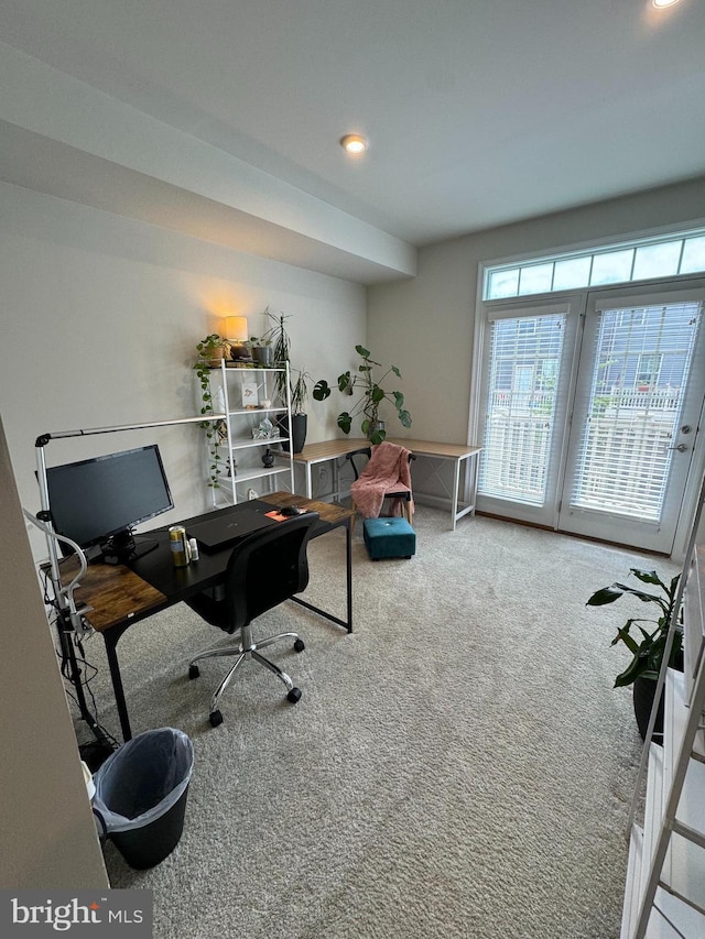 view of carpeted office space