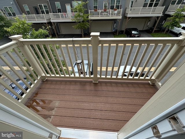 deck with an attached garage