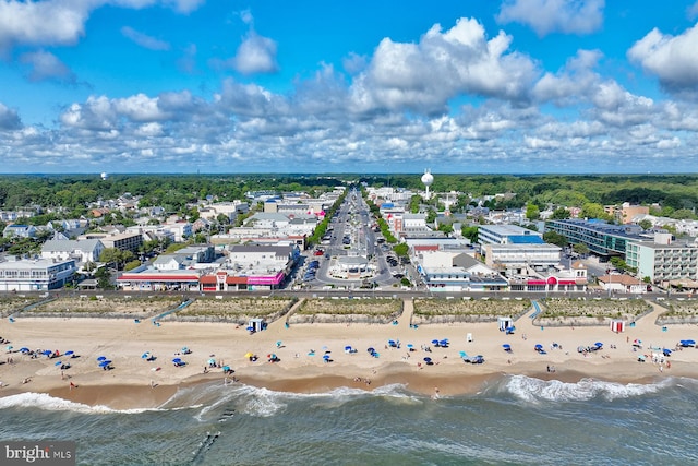 aerial view with a beach view and a water view