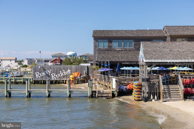 view of dock with a water view