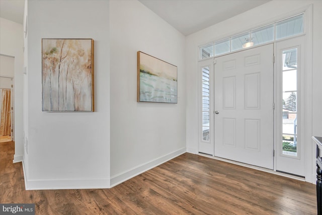 entrance foyer with dark hardwood / wood-style floors