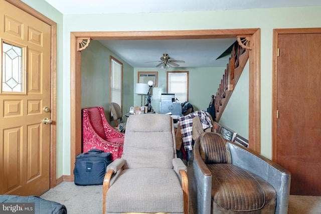 interior space featuring ceiling fan