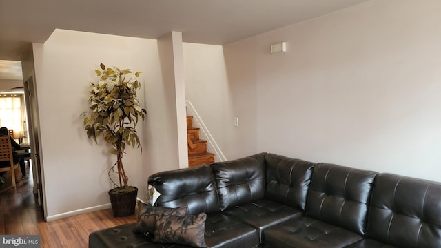 living room featuring dark wood-type flooring