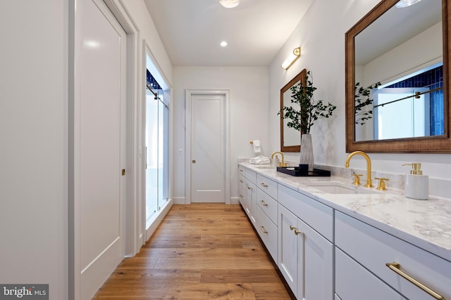 interior space featuring hardwood / wood-style flooring, vanity, and a wealth of natural light