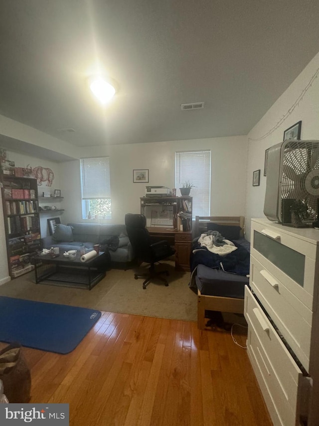 living room with hardwood / wood-style floors