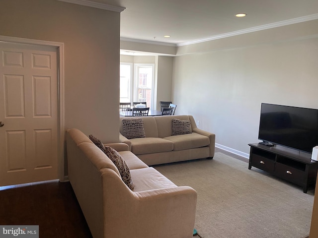 living room with crown molding