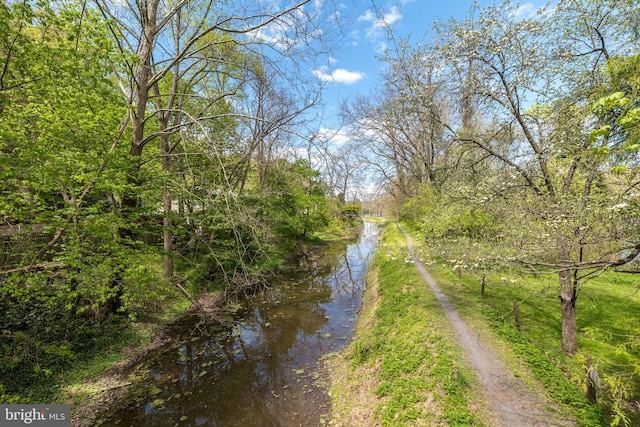 view of street featuring a water view