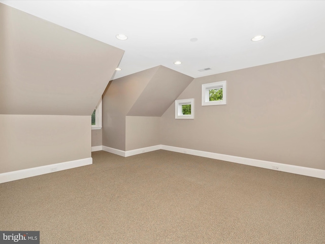 additional living space featuring carpet floors and lofted ceiling