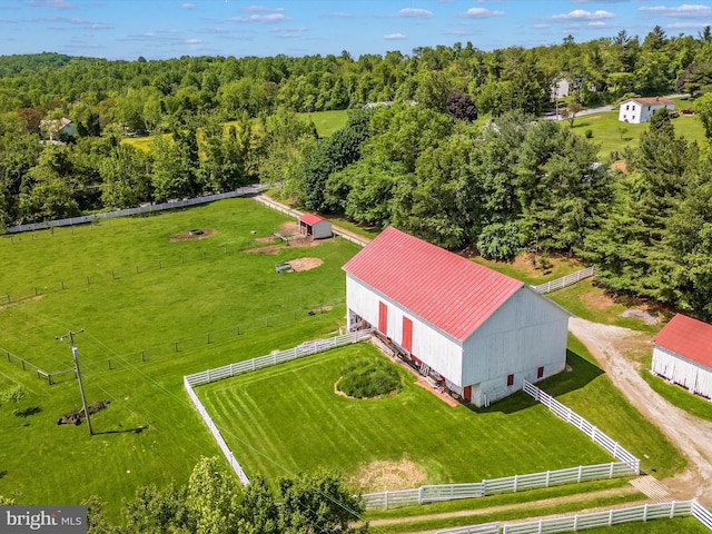 aerial view featuring a rural view