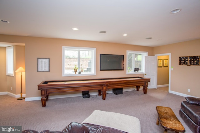 recreation room with pool table and carpet flooring