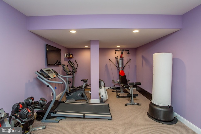 exercise area featuring carpet