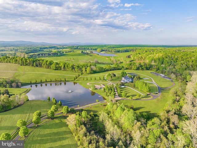 birds eye view of property featuring a rural view and a water view