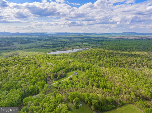 birds eye view of property featuring a water and mountain view