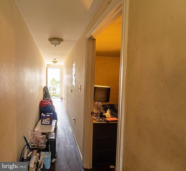 hallway with hardwood / wood-style floors