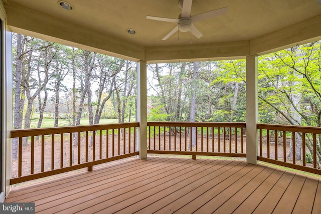 wooden terrace with ceiling fan