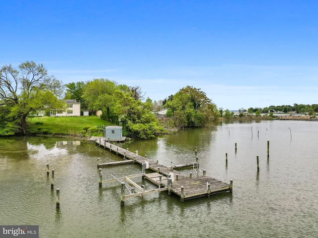 view of dock with a water view