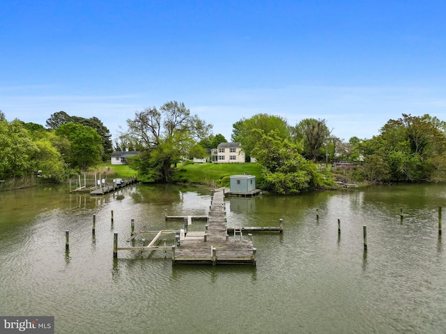 view of dock with a water view