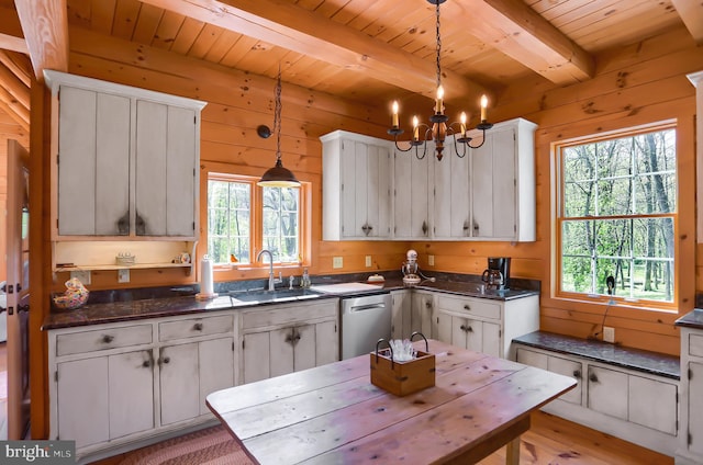 kitchen with dishwasher, white cabinets, and sink