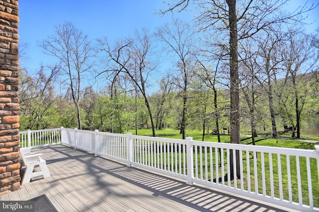 wooden deck with a lawn