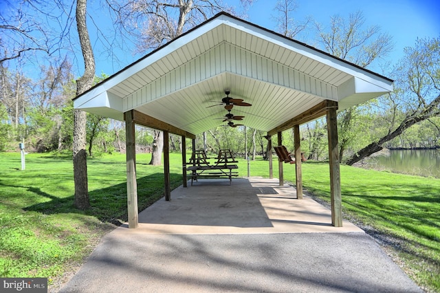 surrounding community featuring a yard and a water view