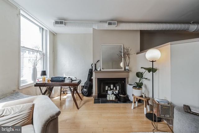 living area featuring light hardwood / wood-style floors