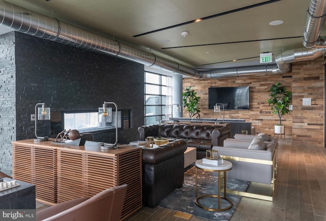 living room featuring dark hardwood / wood-style flooring