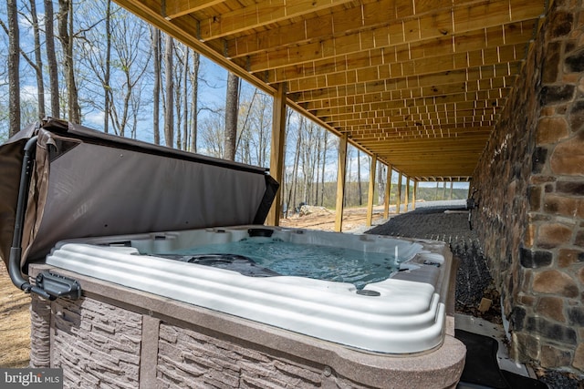 view of patio featuring a hot tub