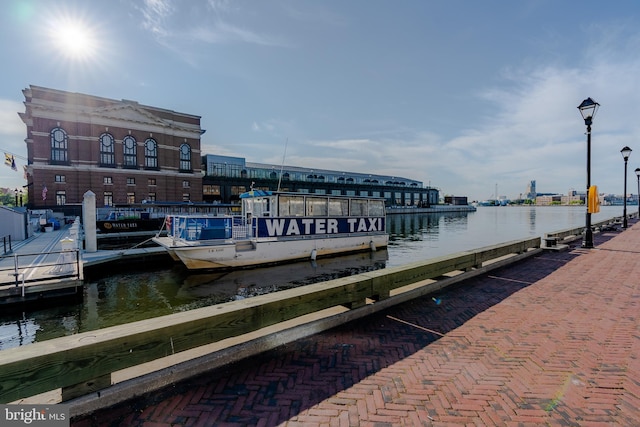 dock area with a water view