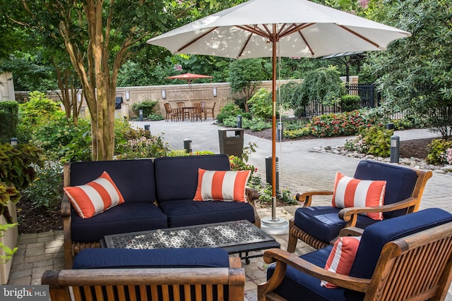 view of patio / terrace with an outdoor living space