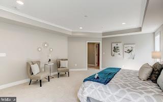 4712 Carroll Manor Rd, Baldwin, MD 21013 - carpeted bedroom featuring a tray ceiling, baseboards, and crown molding