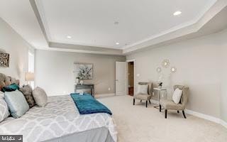 4712 Carroll Manor Rd, Baldwin, MD 21013 - bedroom with a tray ceiling, carpet, baseboards, recessed lighting, and ornamental molding