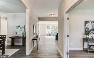 hall featuring dark hardwood / wood-style floors