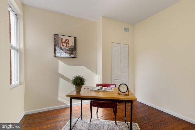 office featuring dark wood-type flooring