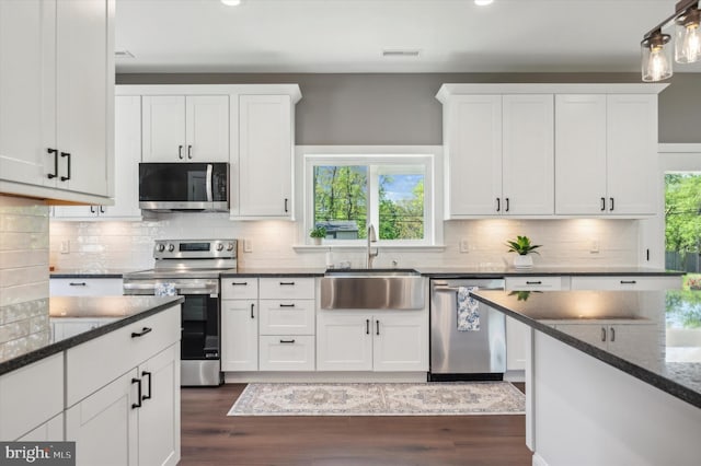 kitchen featuring dark hardwood / wood-style floors, sink, a healthy amount of sunlight, and appliances with stainless steel finishes