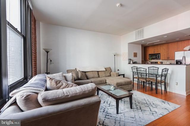 living room with light wood-type flooring