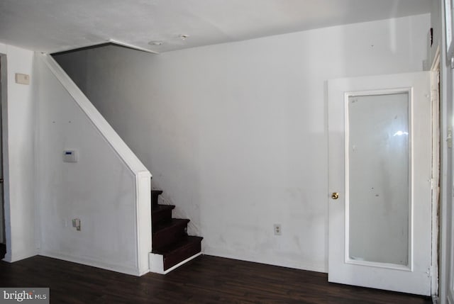 stairway with hardwood / wood-style floors