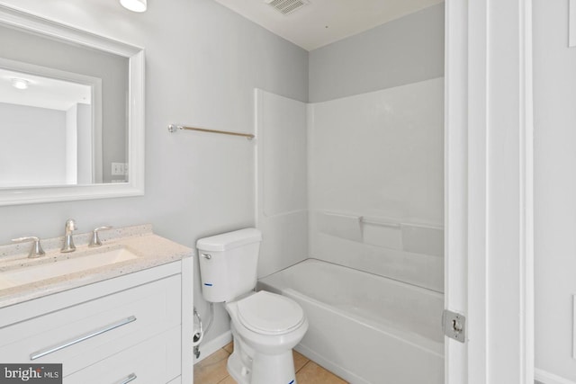 full bathroom featuring vanity, shower / bathtub combination, toilet, and tile flooring